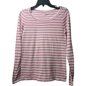 J. Crew Striped Long Sleeve Tee Shirt Casual Top Pink‎ White XS
